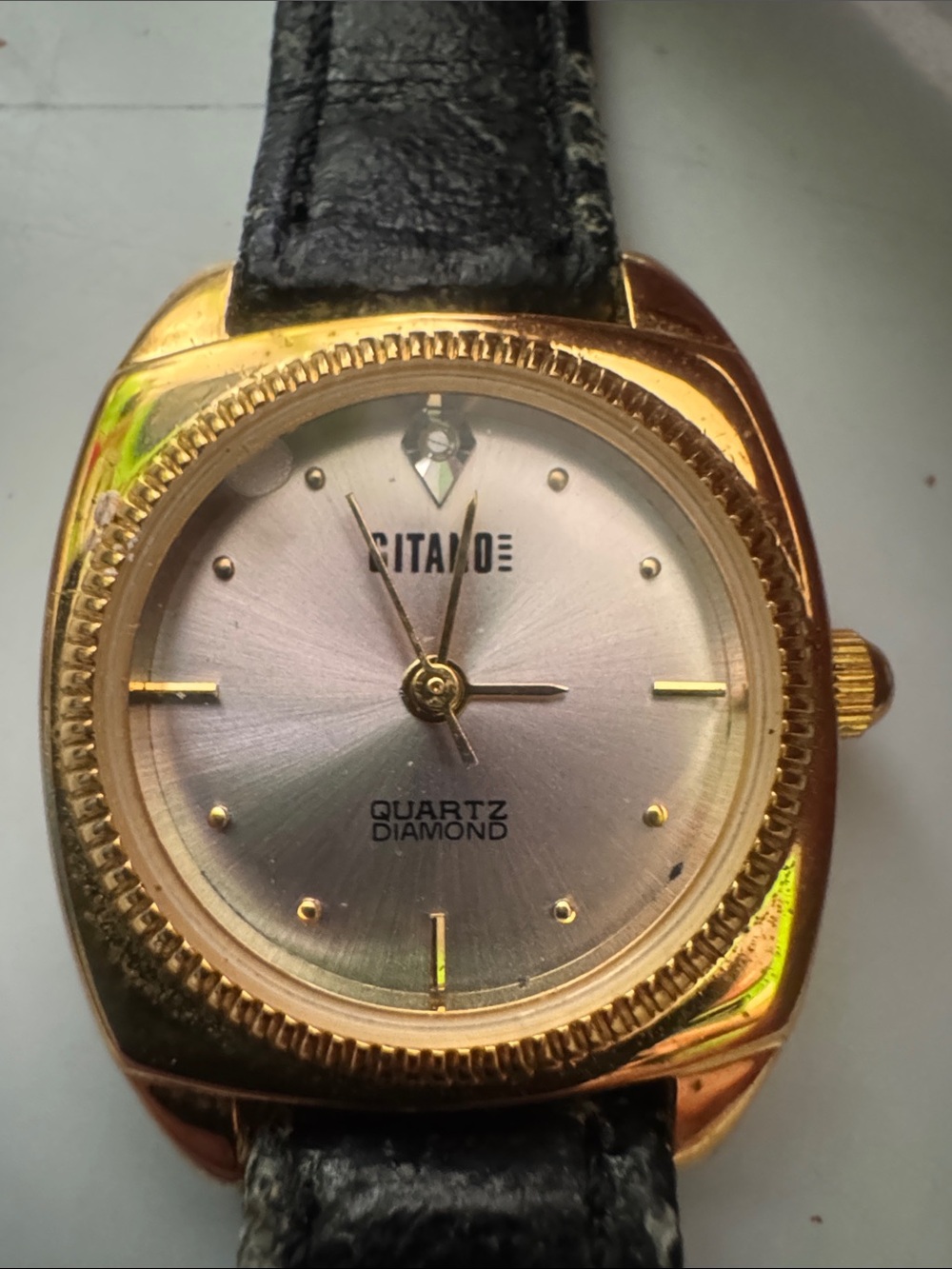 WA02 - Gitano Diamond Watch Gold tone and black leather band- Untested
